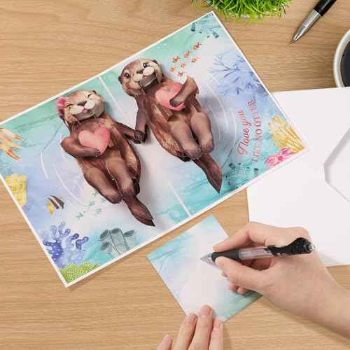 Anniversary Card, Otter 3D Pop Up Anniversary Cards for Wife, Husband, Couple, Valentines Day Card with Message Note & Envelope, Funny Valentines Cards for Him, Her, Girlfriend, Boyfriend