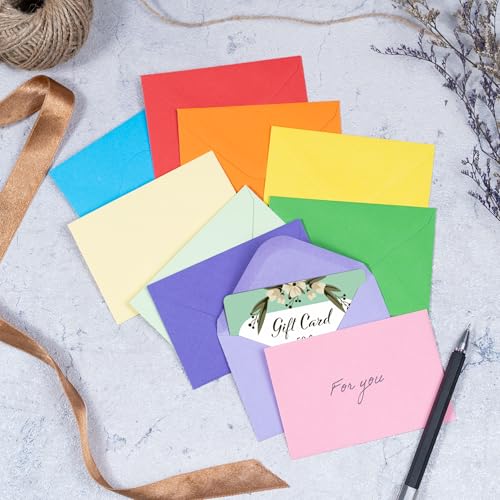 Multicolored Gift Card Envelopes - Gummed Mini Paper Envelopes, 100-Count, 4x2.7 Inches