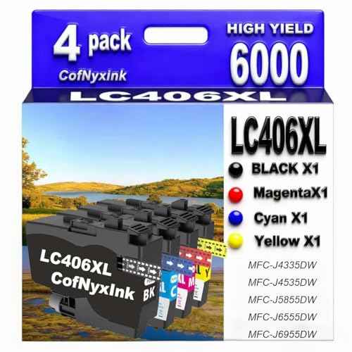 LC406XL LC406 Ink Cartridges Compatible for Brother Printer for Brother MFC-J4335DW MFC-J4535DW MFC-J4335DW MFC-J5855DW MFC-J6555DW MFC-J6955DW 4 Pack (Black Cyan Magenta Yellow)
