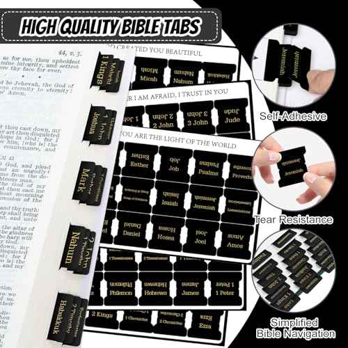 Bible Tabs, 75 Tabs, Laminated Bible Index Tabs for Women and Men, Bible Book Tabs for Easy Navigation, Large Print Easy to Read(Gold Foil Black)