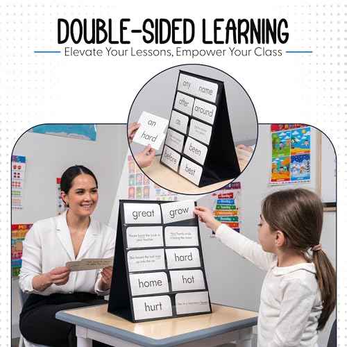 Essex Wares - 3 Pack - 13" Wide x 17" Tall Tabletop Pocket Chart, Black - Double Sided with 5 Straps Each - Reusable Pocket Chart Stand for Classroom - Easy to Use, Foldable Tabletop Chart Stand