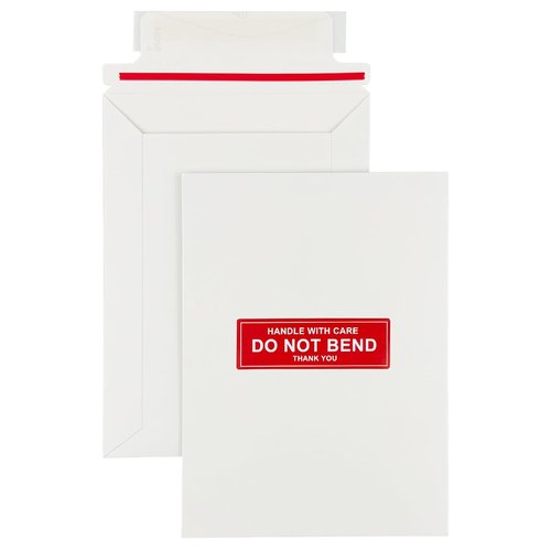 Neehows 100 Pack 5x7" Rigid Mailers Cardboard Envelopes, Photo CD Mailers Shipping Envelope for Trading Cards with "DO NOT BEND" Labels, Small Stay Flat Self Seal Document Envelope - White