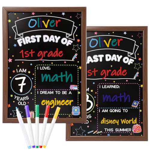 VUSIGN Double Sided Chalkboard Sign for First & Last Day of School - Wood Frame, 14x10 Inches, Includes Markers
