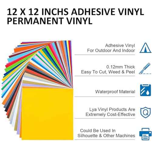 LYA Vinyl 130 Pack Permanent Vinyl - 12 "x12 Self Adhesive Vinyl Sheets£¬120 Sheets & 10 Transfer Tape Sheets for Cutting Machines and Decor Sticker