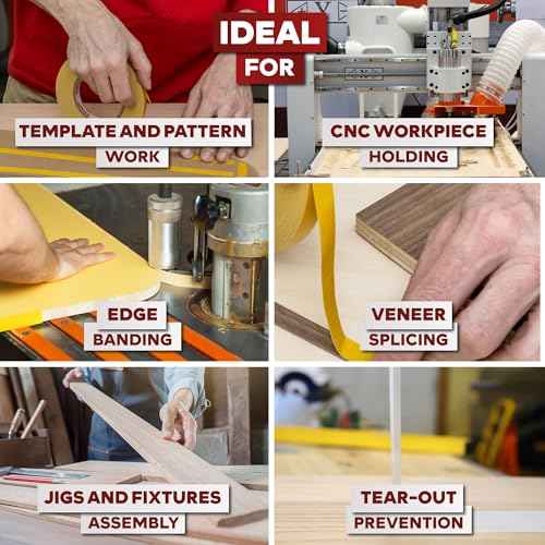XFasten Double Sided Woodworking Tape 1 inch x 36 Yards 12-Pack 1296ft 1-inch Core Residue-Free Woodworking Double Sided Tape Heavy Duty Wood Glue Tape for Router Templates for Woodworking Tools