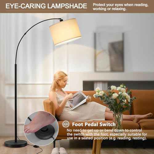 Arc Floor Lamps for Living Room,Modern Standing Lamp with 3 Color Temperature,Over Couch Arched Tall Pole Lamp with Foot Switch for Bedroom,Office,Bulb Included