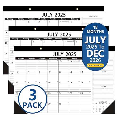 Desk Calendar 2025-2026,3 PACK-Calendar 2025-2026,July 2025 to Dec 2026,18 Months Desk Calendar with First Layer PVC