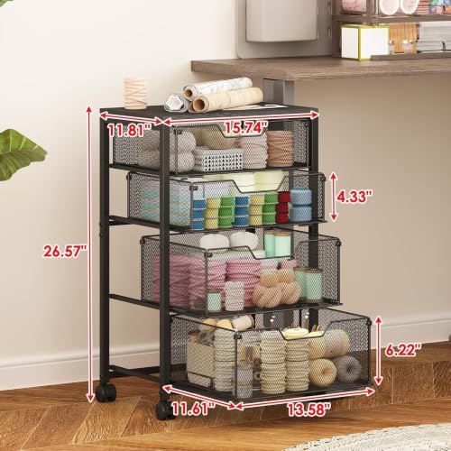 Sbanmao Rolling Cart with 4 Drawers (2S+2M), Black – Heavy-Duty Metal Frame