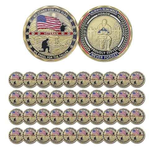 42 PCS Military Challenge Coins, US Military Coins Veteran Challenge Coin - Stand for The Flag, Kneel for The Fallen - Military Commemorative Appreciation Gifts