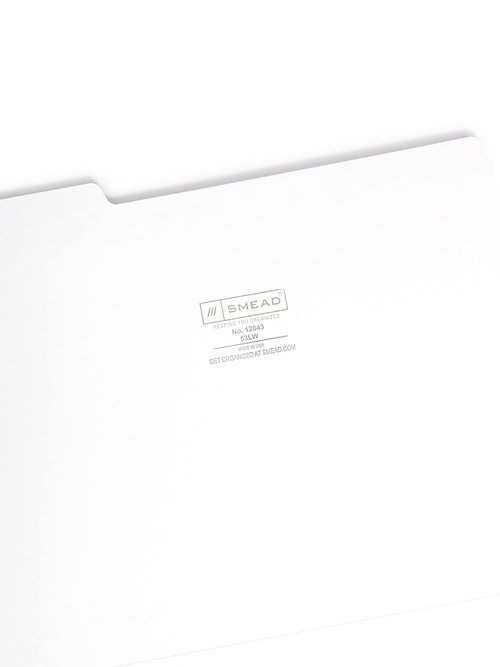 Smead Standard File Folders, 100 Count, White, 1/3-Cut Tabs, Letter Size (12843)