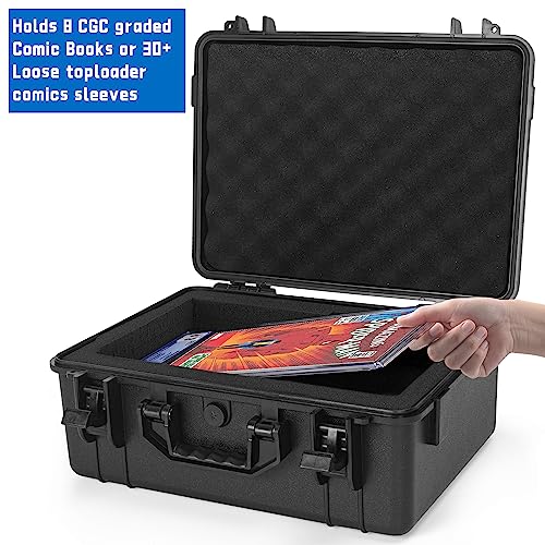 TORIBIO Graded Comic Book Storage Box, Hard Case Fits CGC Graded Comic Books, Waterproof Hard Shell Protection Carrying Case with Customizale Foam Interior