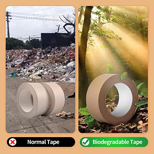 TAPEBEAR Eco-Friendly Kraft Paper Tape, Biodegradable Kraft Paper Tape, Recyclable Writable Packing Tape, Non-Coated Surface for Masking, Sealing, 2inch x 60yards, 6Rolls