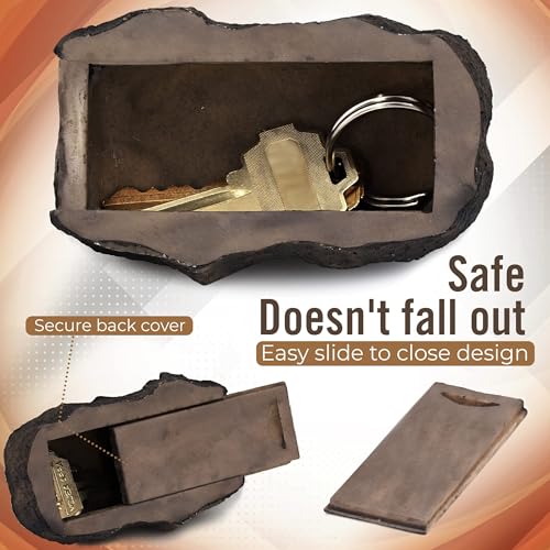RamPro Fake Rock Key Hider - Outdoor Weatherproof Secret Key Safe with Slide Closure - 1PK