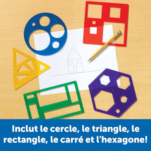 Primary Shapes Template Set for Kids - 5 Transparent Tracing Stencils for Geometry Learning