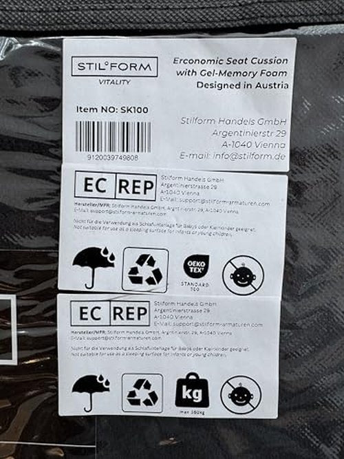 Stilform Ergonomic Seat Cushion Orthopedic Gel Memory Foam Cushion, Office Chair Cushion, Computer Chair Cushion, Oeko-TEX 100 Certified for Comfort and Posture
