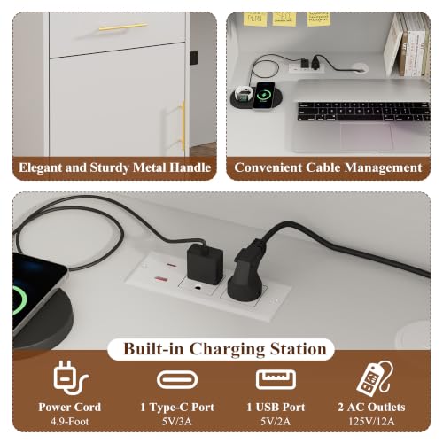63in Modern Reception Desk with Built-in Power Station - Front Counter Table