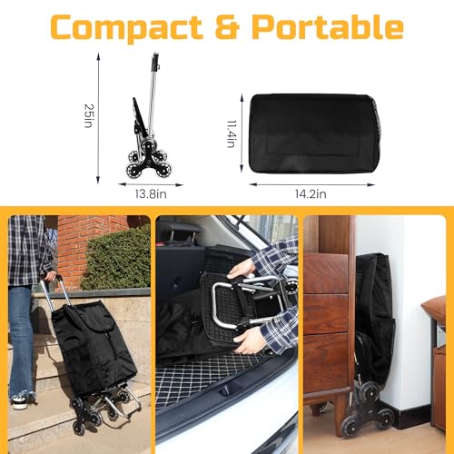 Collapsible Stair Climbing Shopping Cart: Trolley Cart with Insulated Bag for Grocery Laundry
