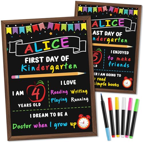First Day of School Sign Board with 6 Liquid Chalk Markers | Back-to-School Photo Prop