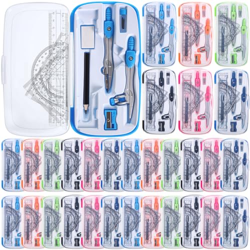 24 Sets Math Geometry Kit with Compass Rulers Protractor School Supplies - Zonon 24