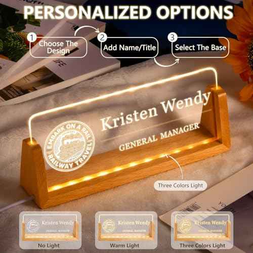 Ships Next Day, Custom Logo Name Plate for Desk - Business Light Up Acrylic Desk Name Plate Personalized Elegant Office Gifts for Boss Coworker Employee Appreciation Gifts, Office Decor for Women Men