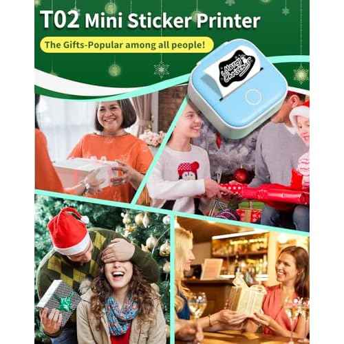 Mini Sticker Printer - T02 Mini Printer Sticker Maker, Print Pod Pocket Machine with 1 Roll Paper, Thermal Inkness Portable Sticky Note Maker for Journal, Photos, Notes, Diagrams