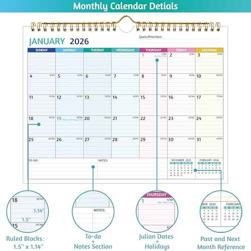 Wall Calendar 2026-2027 ? 2 Year Calendar 2026-2027, 11 x 8.5 In, Jan 2026 - Dec 2027, 2026 Calendar 24 Months, Small Monthly Calendar 2026, with Ruled Blocks, Thick Paper, Holidays, To-dos £¦ Notes