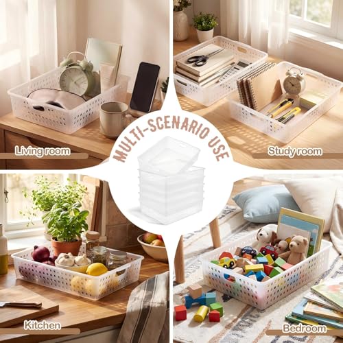 Geetery 6 Pack Classroom Storage Baskets with Handle, Clear - Organizer Bins