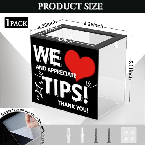 1PCS Acrylic Tip Jar for Bartenders - Money Suggestion Donation Box 6x4x5 Inch