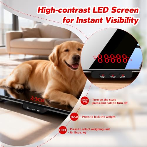 RAOYAN Black Dog Scale 220lb Max, 0.01lb Accuracy, Large Platform, Smart Hold & Tare