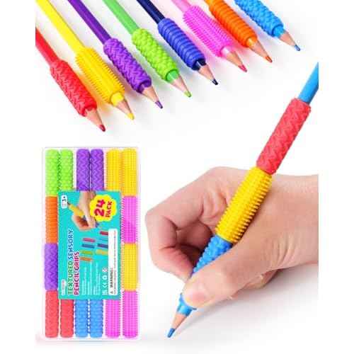 Sensory Fidget Toys Kids Adults: 24 Pack Textured Silicone Pencil Grips for Autism Kids Calming - ADHD Tools for Anxiety Relief Items - Quite Fidget Toy Gifts Christmas Stocking Stuffers for Kids