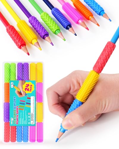 LESONG 24 Pack Colorful Textured Silicone Fidget Pencil Grips for Sensory & Stress Relief