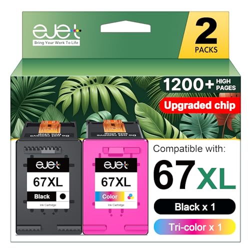 Ejet 67XL Replacement Ink Cartridges for HP 67XL 2-Pack Black & Color