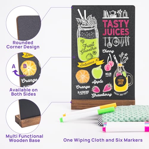 JEFURE 6 Pcs Double-Sided Tabletop Chalkboard Signs 7.8x5 Inch with Stand