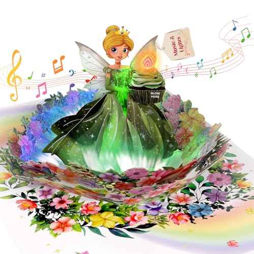Birthday Card, 3D Pop-Up Birthday Card for Girls, Musical Birthday Card with Colorful Lights, Fairy Birthday Card for Girls, Daughters, and Granddaughters