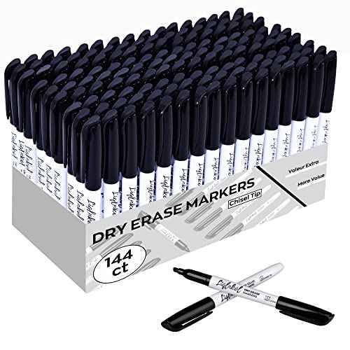 Dry Erase Markers Bulk, 144 Pack Black Whiteboard Markers, Chisel Point Low Odor Dry Erase Markers for School Office Home