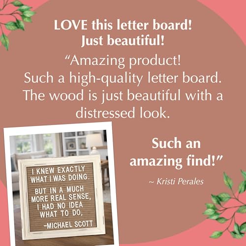 10x10 Cappuccino Felt Letter Board with Stand & Rustic White Frame - Baby Announcement Sign