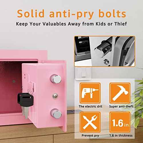 Goldenkey Small Safe Box for Money, Digital Home Safe Box with Keys&Code for Cash and Coin, Mini Safes for Kids, Personal Items for Hotel, 6.69"D x 9.05"W x 6.69"H, 0.236 Cu.Ft.