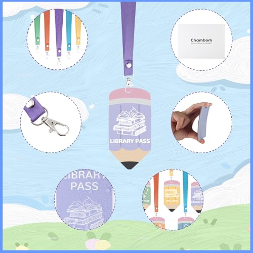 Chambom 6-Pack Wooden Classroom Hall Passes with Lanyards - Durable, Colorful School Passes for Bathroom, Library, Nurse & Office
