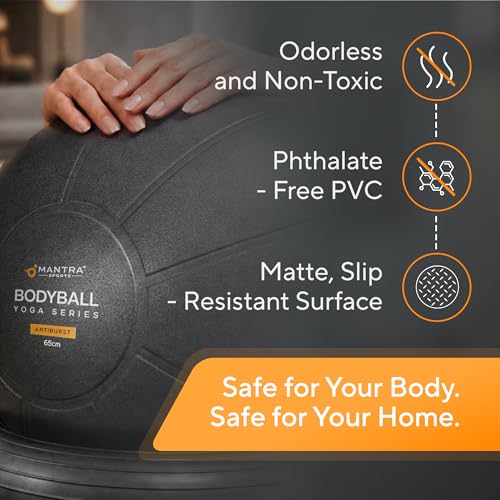 MANTRA SPORTS Yoga Ball Chair 65cm with Base for Active Sitting & Posture - Jet Black, L (5'4"-5'10")