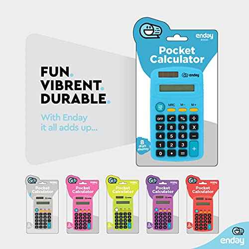 Calculator Blue, Basic Small Solar and Battery Operated, Large Display Four Function, Auto Powered Handheld Calculator School and Kids Available in Green, Red, Purple, Grey, Pink, 1 PK ? by Enday