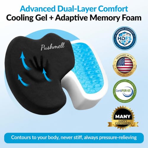 Premium Memory Foam Gel Seat Cushion for Tailbone & Back Relief – 17.5 x 14 in Ergonomic Office & Car Seat Pad