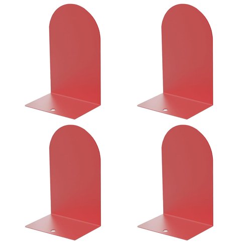 MerryNine Metal Book Ends, 4 Pack Red Bookends for Shelves, Book Holder for Heavy Books, Book End for Kids Books, Decoration Bookend for Home Office