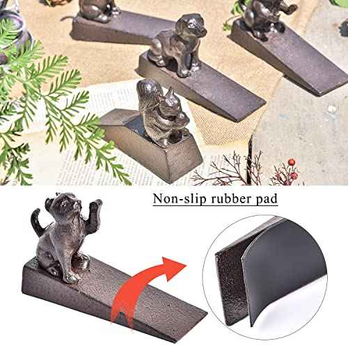 Sungmor Heavy Duty Cast Iron Cat Door Stops | Decorative Cute Animal Statue Metal Door Stopper Wedge with Non-Slip Mat | Solid & Antique Style Windproof Door Holder for Patio Yard Garden Farmhouse
