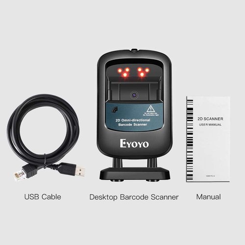 Eyoyo 2D Hands-Free Barcode Scanner, Omnidirectional USB Wired Desktop Barcode Reader 1D 2D PDF417 Data Matrix Bar Code Reader with Automatically Scanning for Retail Store Supermarket Mall Business