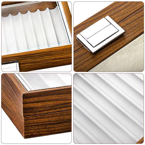 Yesland Black Walnut Wood Display Box, 12 Slot Fountain Pen Organizer With Clear Glass Window, Luxury Collection Case for Shop, Home