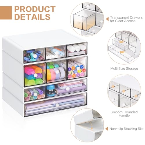 FODIENS White 9-Drawer Stackable Desk Organizer with 4 Tiers for Office & Craft Storage