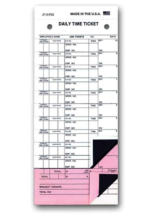 Daily Time and Job Ticket - 10 Labels per Sheet (3-Part) (Form JT-10-PSG) (250 per Box)