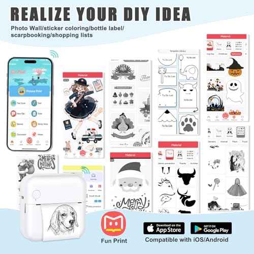 Mini Sticker Printer Thermal Printer with 10 Rolls Papers and Stickers for Picture, Receipt, Notes, Lists, Label, Memo, Sticker Portable Printe for iOS&Android