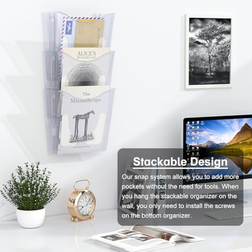 PAG 6 Pockets Wall File Holder Clear Acrylic Hanging File Organizer for Office and Home, Vertical