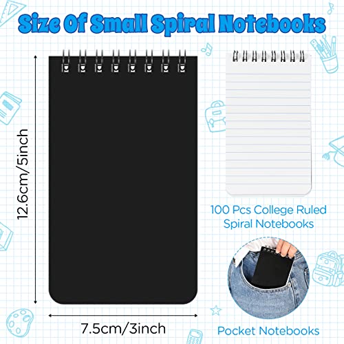 Nuanchu Note Pads 3 x 5'' Spirals Notebook, 60 Sheets Mini Spiral Notepad Top Bound Notebook Memo Pads for Home Office School (Black,100 Pcs)